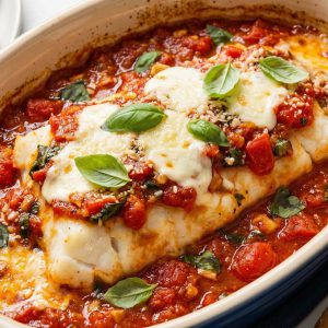 Baked Fish Fillet with Marinara Sauce